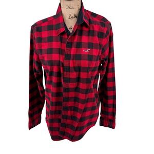 Hollister Red Black Buffalo Plaid Flannel Shirt Epic Flex Stretch S Men's Preppy
